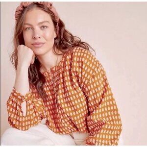 Anthro Tavi Textured Dot Loose Button Down